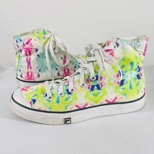 FILA High Top Sneakers Tie-Dye Canvas Womens 9 Skater Shoes Multicolor Bright